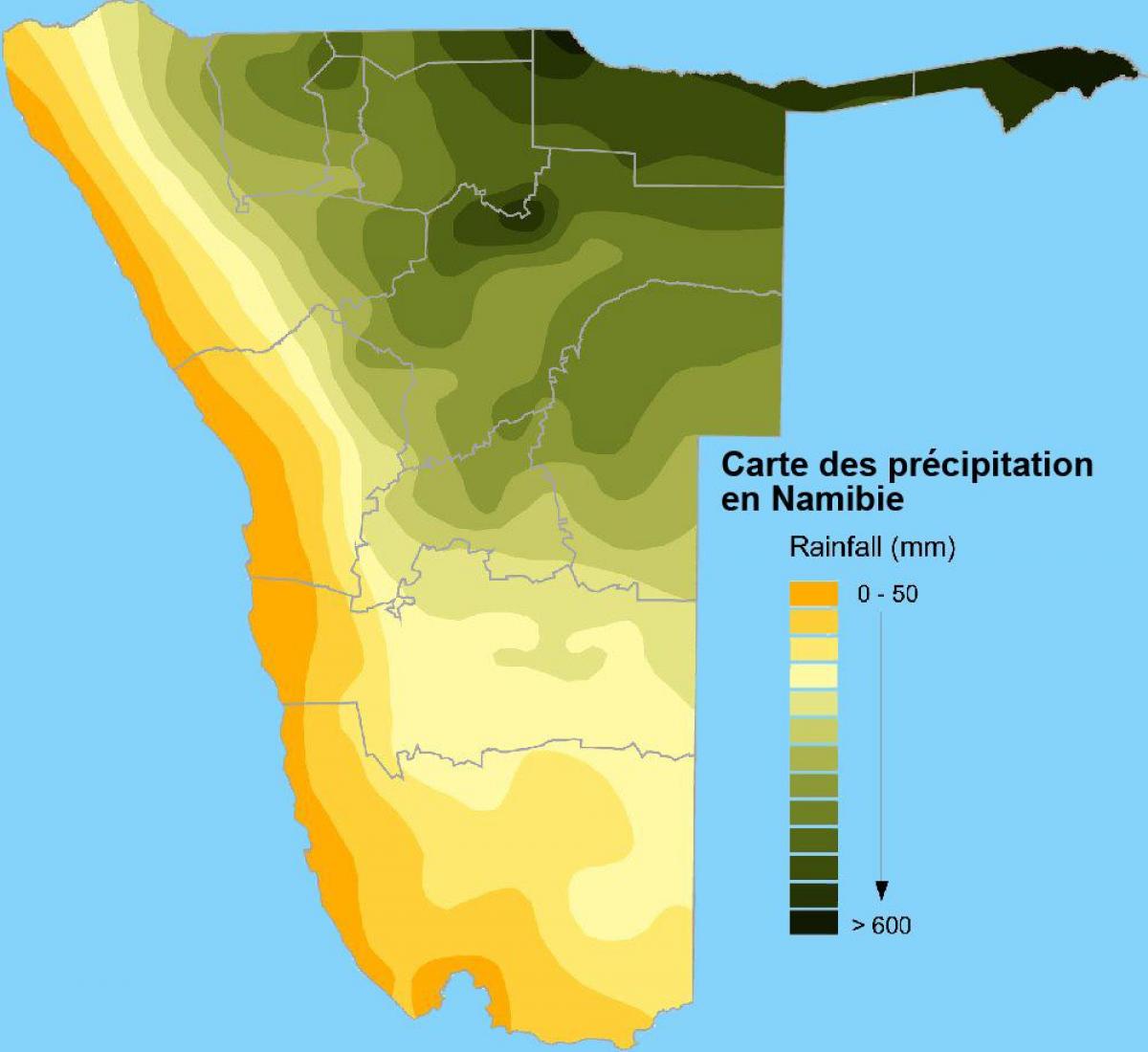 Zemljevid Namibija padavin