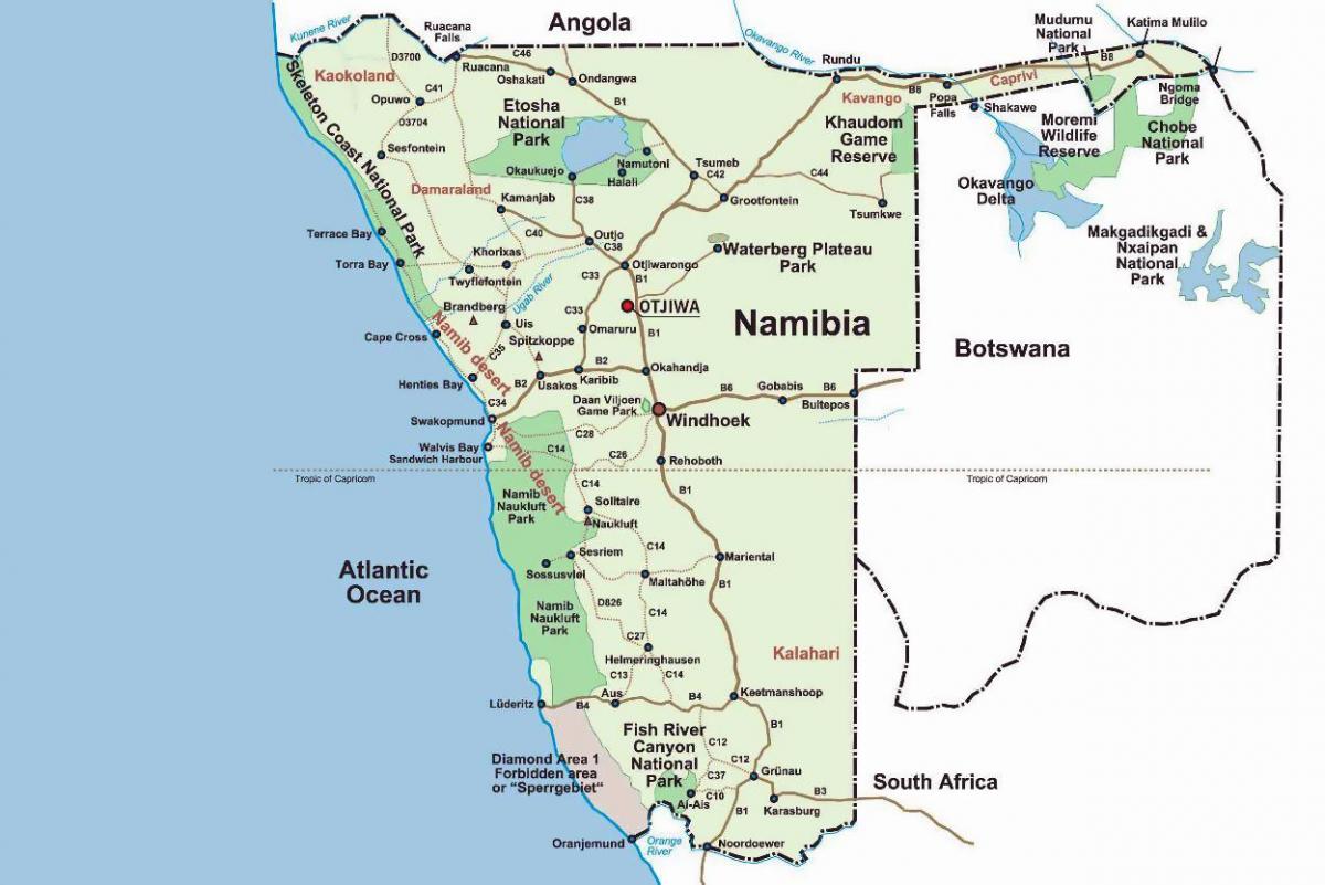 skeleton coast Namibija zemljevid