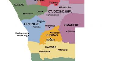 Zemljevid Namibija z regijami